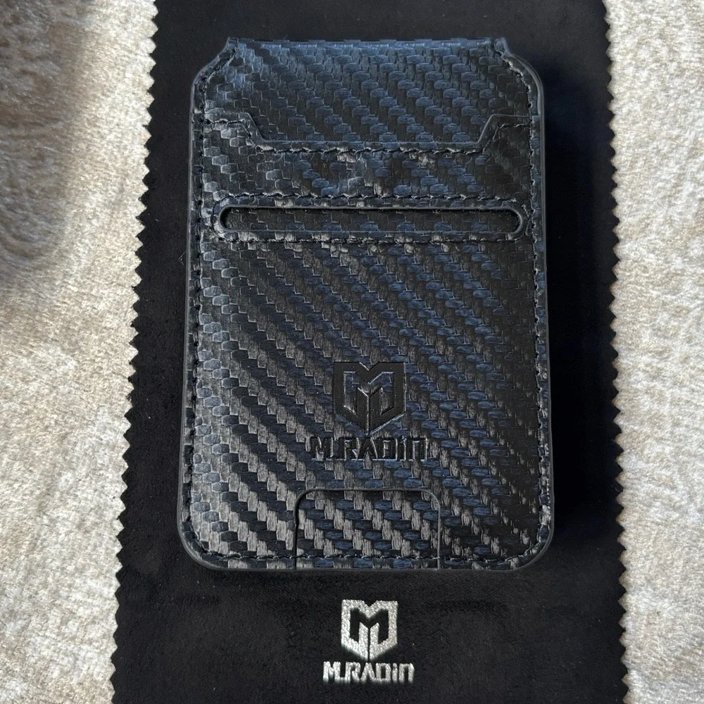 Brand New Muradin Black Carbon Fiber Minimalist Wallet RFID Blocking Card Holder